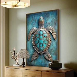 Sea Turtle Wall Art Print – Coastal Ocean Decor, Seaside Home Framed Canvas PRINT, Beach House Artwork, Nautical Fine Art Print