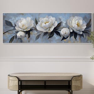 White Peony Wall Art Print – Elegant Floral Art, Modern Botanical Canvas, Peony Decor, Romantic Wall Art, Bedroom and Living Room Decor