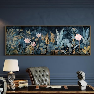 Dreamy Wildflower Meadow - Panoramic Whimsical Garden Print for Above Bed Decor, Long Narrow Wall Art, and Enchanted Blooming Garden