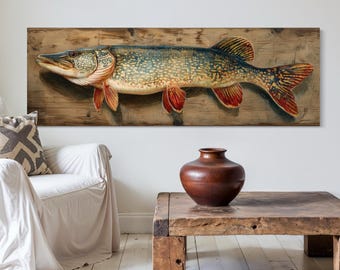Fishing Wall Art Print – Northern Pike Painting, Rustic Cabin Decor, Lakehouse Wall Art, Fisherman Gift, Lodge Fish Print