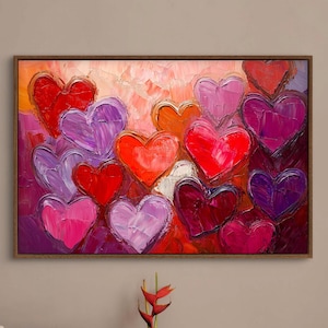 Abstract Hearts Canvas Print – Romantic Wall Art for Bedroom & Living Room, Bold Brushstrokes Art Print, Love Decor, Gift for Her