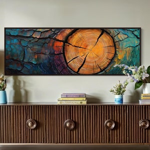 Tree Trunk Canvas Wall Art - Abstract Nature-Inspired Wood Grain and Tree Ring Print for Above Couch Decor and Rustic Earthy Accent
