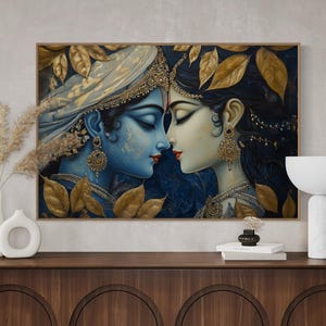Radha Krishna Divine Love Canvas – Spiritual Hindu Wall Art, Timeless Romance Print for Living Room or Above Bed Decor