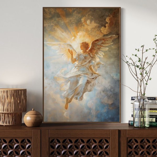 Guardian Angel Portrait - Spiritual Painting Print Of Mythical Creature, Divine Painting Print For Religious Artwork and Above Bed Decor