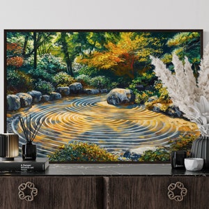 Relaxing Japanese Zen Garden Art - Autumnal Canvas for Home Decor, Meditation Poster, and Yoga Studio Decor, Aesthetic Room Decor
