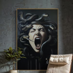 Medusa Gothic Canvas – Dark Fantasy Greek Mythology Print, Powerful Goddess Portrait, Snake Woman Art for Living Room or Above Bed Decor
