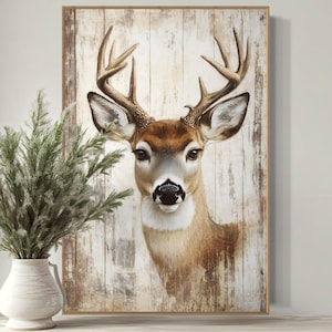 Rustic Deer Wall Art - White-Tailed Deer Canvas, Farmhouse Animal Decor, Woodland-Inspired Wildlife Print for Living Room