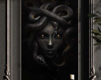 Mystische Medusa Print - Gothic Print für Dark Themed Home Decor, Griechische Mythologie Wandkunst Perfekt für Horror und Goth Room Decor