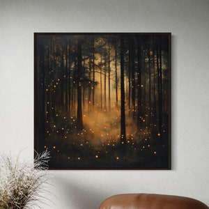 Enchanted Forest Canvas – Mystical Firefly Wall Art, Twilight Woodland Print, Ethereal Nature Decor, Magical Night Scene for Home