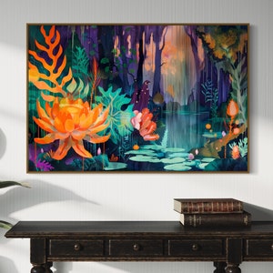 Enchanted Vision: Vibrant Surreal Landscape Art Print, Vivid Psychedelic Poster, Funky Enchanted Forest Art for Weird Home Decor