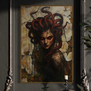Medusa Wall Art Canvas – Dark Fantasy Gorgon Print, Ancient Mythological Decor for Home, Bedroom, or Living Room Statement Piece