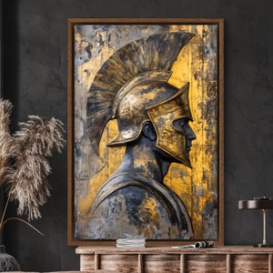 Greek Warrior Canvas Art - Bold Greek Mythology Print for Man Cave or Above Fireplace Decor, Masculine Wall Art for History Lovers