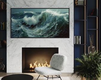 Pintura abstracta de paisaje marino con olas del océano – Arte costero moderno (IMPRESIÓN)