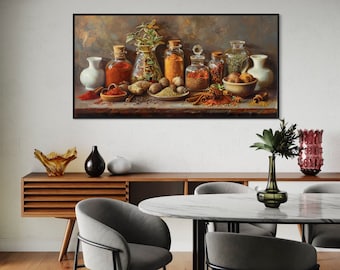 Ervas e Especiarias - Decoração de Parede Estilo Fazenda, Arte Culinária, Impressão para Cozinha, Arte Gastronômica, Impressão Grande de Pintura Vintage