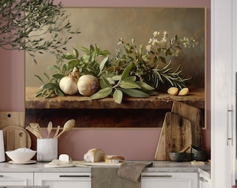 Rustic Herb Still Life - Culinary Kitchen Print for Rustic Home Decor, Dining Room Charm, and Restaurant Wall Art