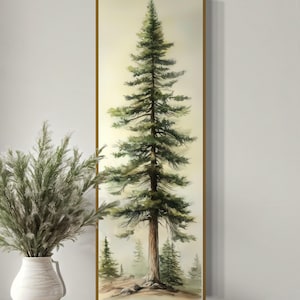 Elegant Pine Tree Wall Art - Tall Watercolor Forest Print for Narrow Wall Spaces, Perfect Cabin Decor or Country Home Accent