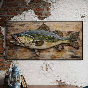Bass Wall Art Print – Largemouth Bass Painting, Rustic Fishing Decor, Lake House Wall Art, Cabin Decor, Man Cave Gift, Angler Poster