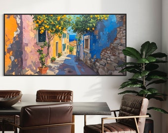 Amalfi Lemon Splendor - Italian Landscape Art, Mediterranean Decor with Nostalgic Amalfi Lemons, Italy Lemon Tree Oil Painting Print