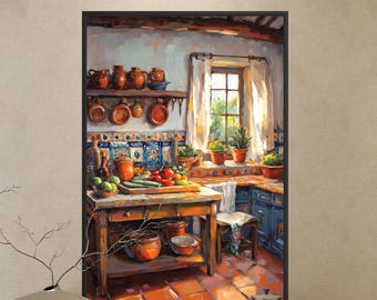Mexican Kitchen Art Print– Rustic Farmhouse Decor With Talavera Tiles And Terracotta Charm