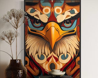 Adler Tribal Art Print - Geometrischer Vogel Wanddekor, Von Ureinwohnern inspiriertes modernes Kunstwerk, Symbol der Stärke und Freiheit