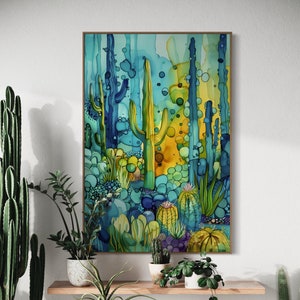 Colorful Abstract Cactus Art - Vibrant Desert Plants Succulent Print, Perfect Coquette Room Decor for Home Decore