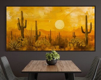 Sonoran Desert Sunset Art Print – Rustic Western Cactus Landscape