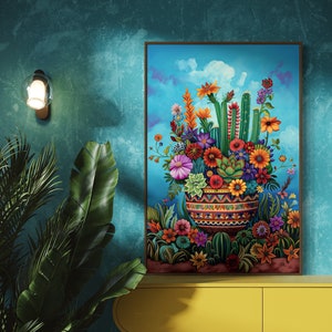 Colorful Cactus and Succulent Art - Vibrant Wild Flower Print, Mexican Painting for Home Decor, Southwest Wall Art with Vivid Colors