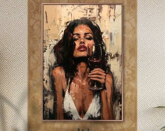 Sensual Sip - Red Wine Elegance, Gift for Wine Lovers Art, Female Illustration with Wine Glass Print, Sensual Wall Art for Connoisseurs