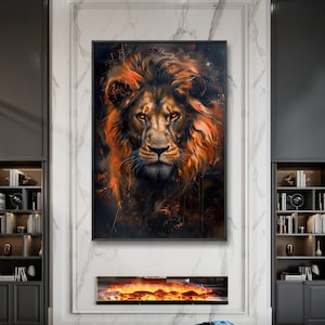 King Lion Canvas Art Print - Exotic and Realistic Lion Portrait for Man Cave and Over The Couch Decor