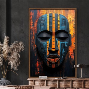 African Tribal Mask Print - Bold Ethnic Wall Art for Home Decor, Perfect Statement Piece for Men’s Rooms and African Culture Lovers