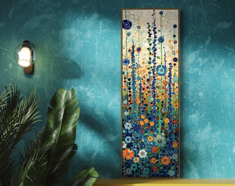 Enchanted Blooming Garden - Tall Vertical Abstract Flower Art, Colorful Wild Flower Print for Narrow Wall Art