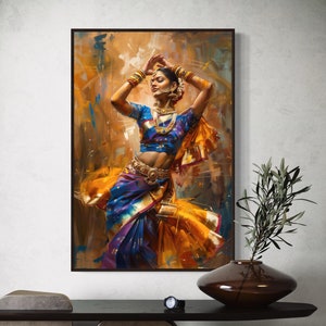 Elegant Indian Dance Portrait - Vibrant and Expressive Indian Woman Art, Colorful South Asian Art for Coquette Room Decor