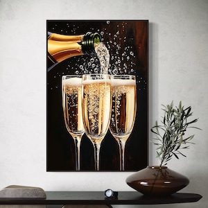 Elegant Champagne Celebration Print - Sophisticated Canvas Wall Art for Home Decor, Bar Artwork Poster, and Gift for Wine Lovers