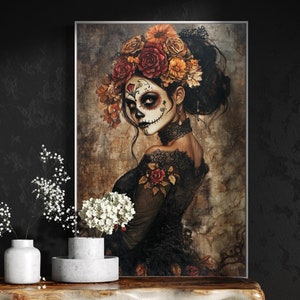 Dramatic Day of the Dead Art - Mystical Gothic Canvas Print for Halloween Wall Art and Latin American Art Decor