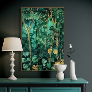 Enchanted Grove: Emerald Enchanted Forest Art Print - Vibrant Magical Forest Landscape for Coquette Room Decor and Hallway Ambiance
