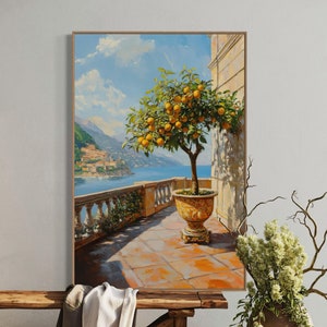 Amalfi Coast Lemon Tree Art - Rustic Italian Lemon Wall Decor Print for Mediterranean Kitchen Charm and Fruit Poster Illustration