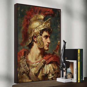Roman Warrior Art Print – Classical Gladiator Wall Art, Golden Armor Painting PRINT, Ancient History Decor for Office or Study