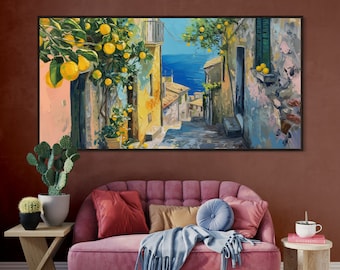 Amalfi Citrus Charm - Lush Italian Lemon Tree Print, Mediterranean Decor with Nostalgic Amalfi Coast Landscape, Vibrant Lemon Wall Art