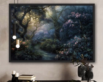 Mystical Path in the Woods - Enchanted Forest Art, Dark Academia Decor, Gothic Forest Painting Print, Magical Dark Cottagecore Decor