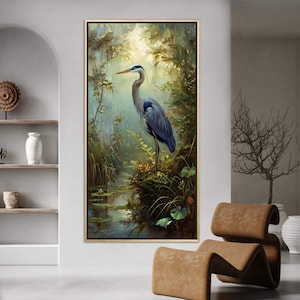 Blue Heron Art - Bird Art, Muted Colors, Blue Heron Painting Print, Peaceful Bedroom Art, Heron Painting Print