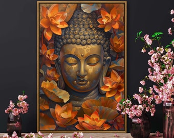 Buddha Wall Art Print with Lotus – Spiritual Indian Decor for Meditation and Inner Peace