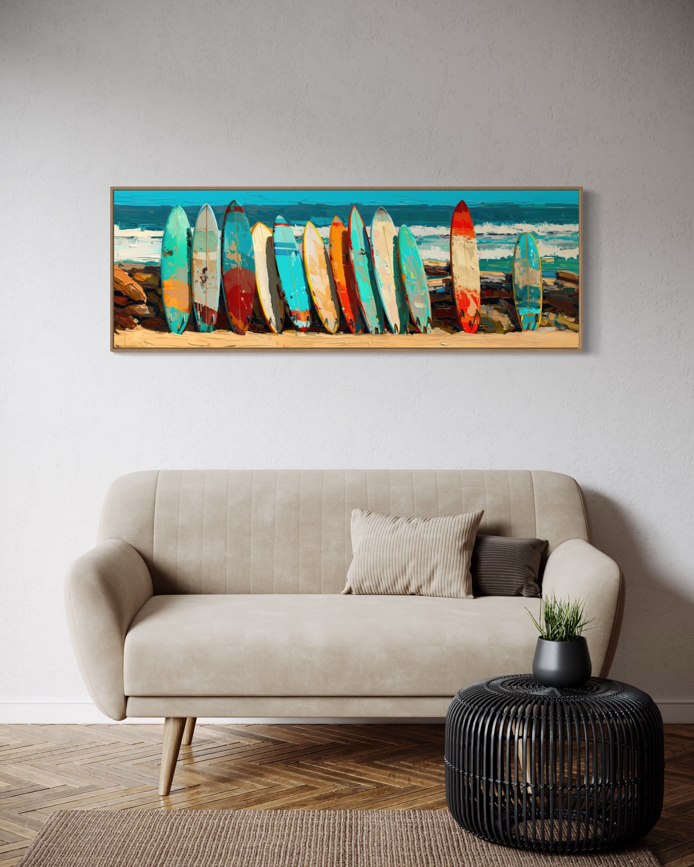 Panoramic Surfboard Wall Art - Coastal Beach House Decor, Narrow ...