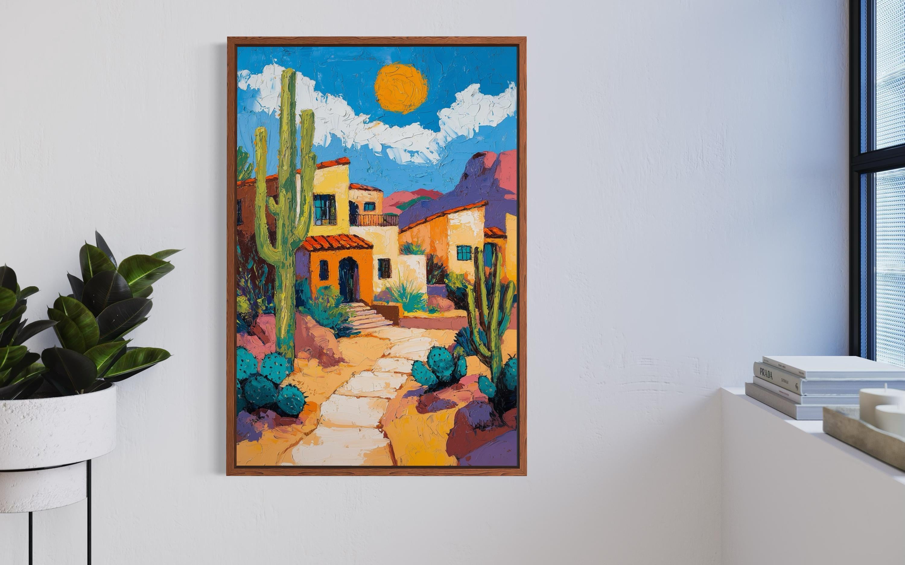 Southwest Adobe House Print – Colorful Desert Wall Art, Boho