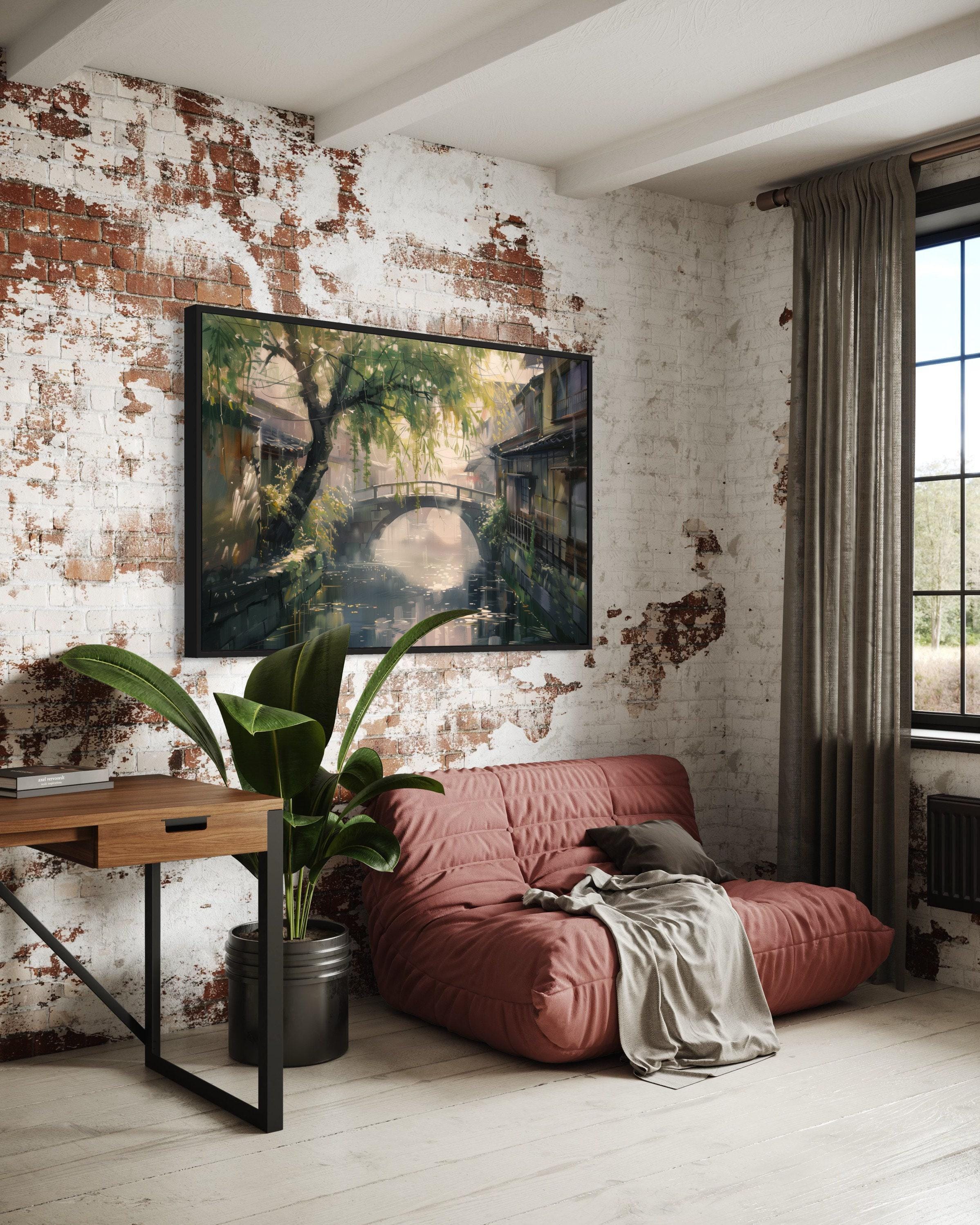 Tranquil Japanese Village Canvas - Zen Decor With Water Reflection