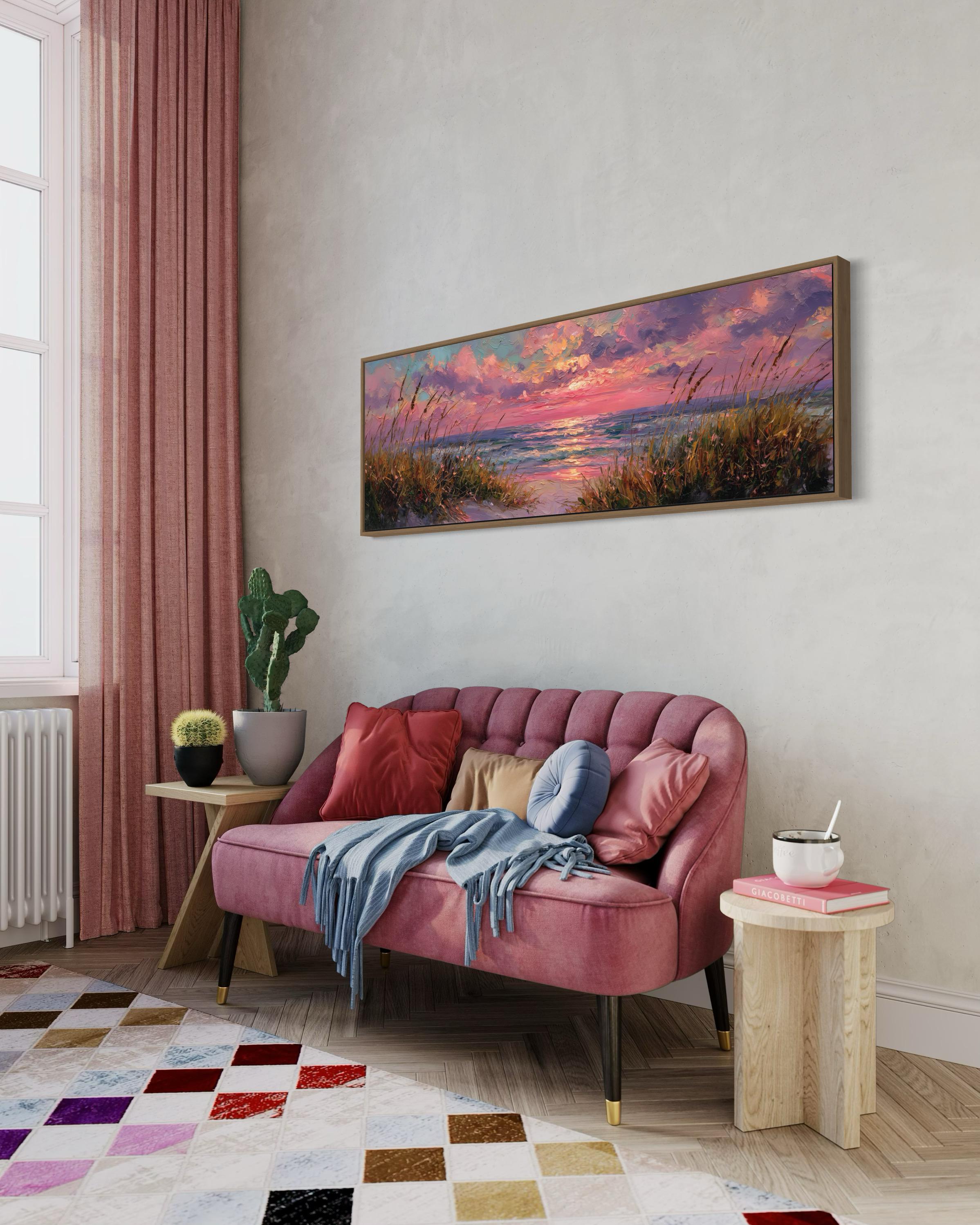 Romantic Sunset Beach Wall Art Print – Coastal Ocean Seascape Painting ...