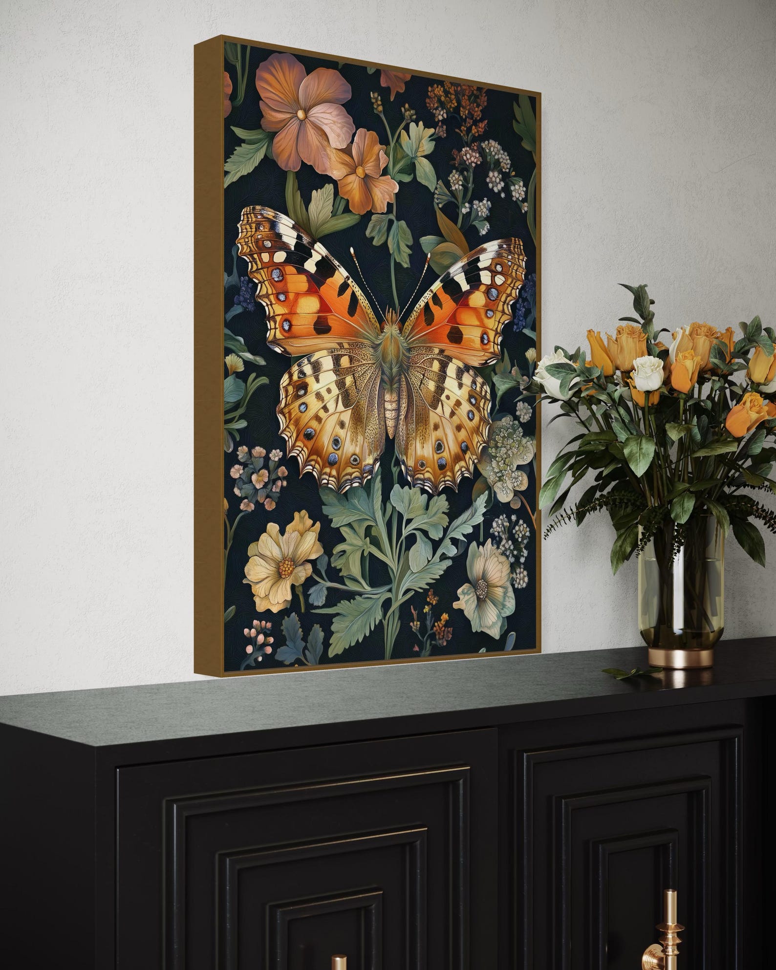 Butterfly Botanical Wall Art – Elegant Floral Canvas Print, Vintage ...