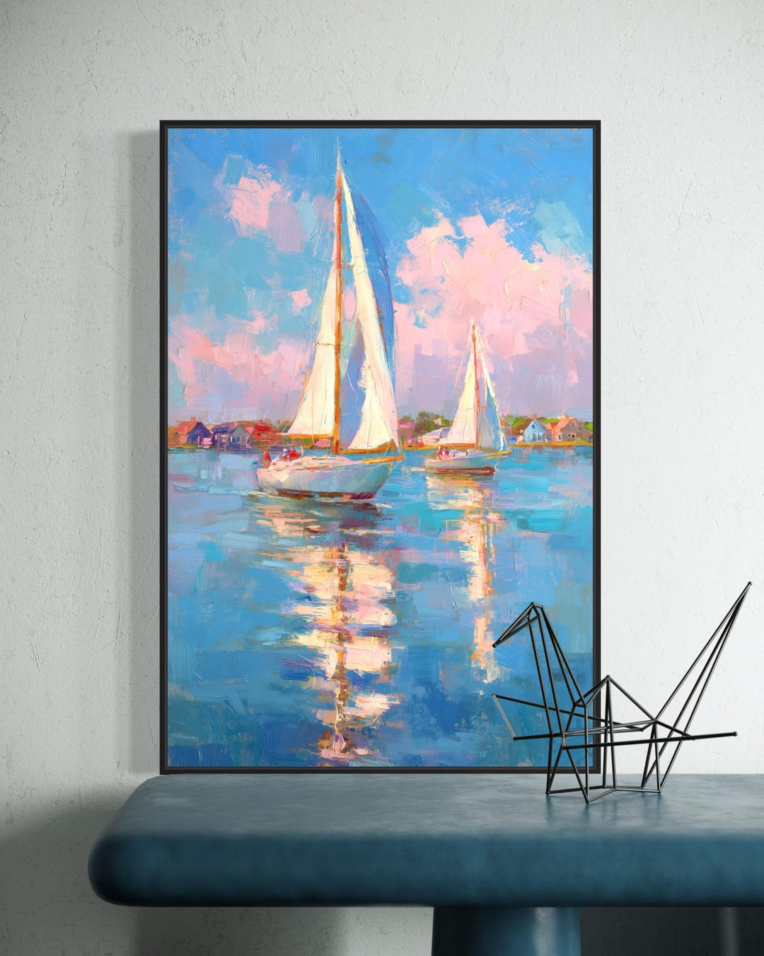 Sailboat Harbor Art Print – Coastal Impressionist Wall Art, Nautical ...