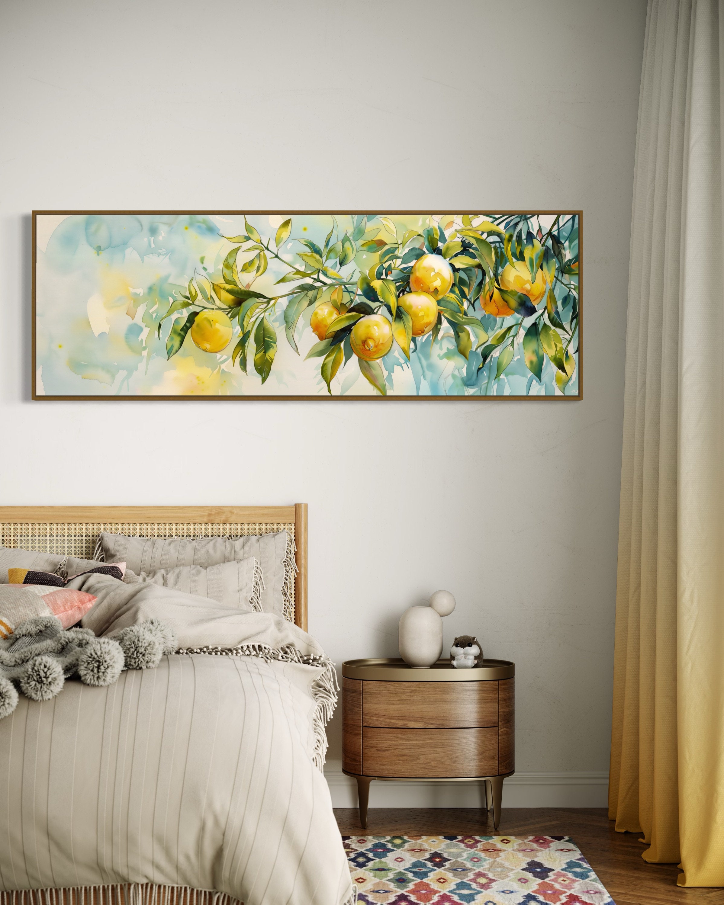 Colorful Lemon Branch Panoramic Wall Art - Long Narrow Wall Art Print ...