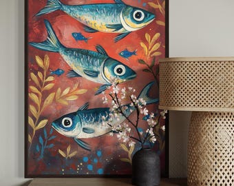 Sardine Art Print – Whimsical Coastal Kitchen Wall Decor