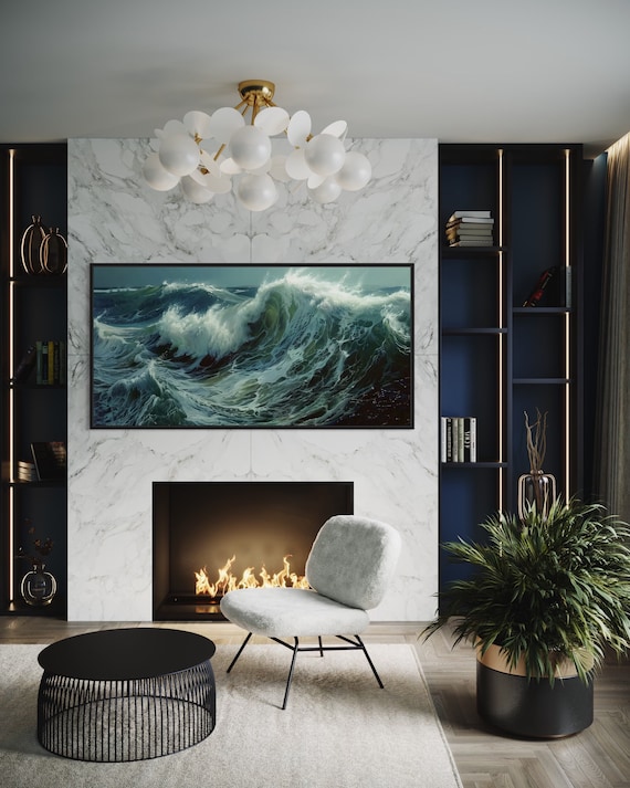 Abstract Ocean Wave Seascape Painting – Modern Coastal Art PRINT